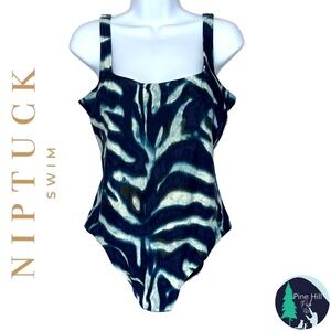 NEW Nip Tuck Swim Swimsuit Size 12 Blue Tie-dye One Piece Multifit Built-in Bra